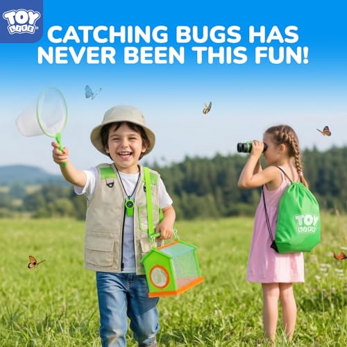 TOY Life Kids Explorer Kit with Bug Catcher for Kids, Bug Catching Kit with Bug Toys, Kid Safari Vest & Hat, Compass, Binoculars, Magnifying Glass, Educational Outdoor Toys Boys Kid Adventure Kit - style: 18 PCS Dress-Up Explorer Set
