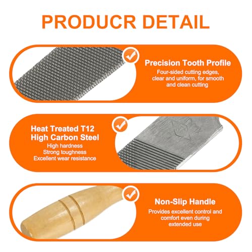 HARFINGTON Flat Medium Cut File 8" Double Cut Teeth High Carbon Steel Hand Rasp File with Wood Handle for Metal Wood Deburring Removing - size: 8", style: Medium