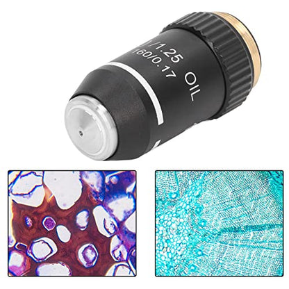Biological Microscope Objective Lens 100X, Achromatic Black High-Power Microscope Lens for ReplacementRMS 20.2mm Thread Standard Size