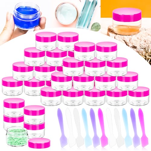 40Pack 15g Small Plastic Cosmetic Containers with Lids, 15gram Plastic Makeup Containers Jars with Spatulas, 15ml Sample Jars Travel Size Containers for Toiletries Lip Balm Cream Slime Lotion - color: Pink, size: 15g