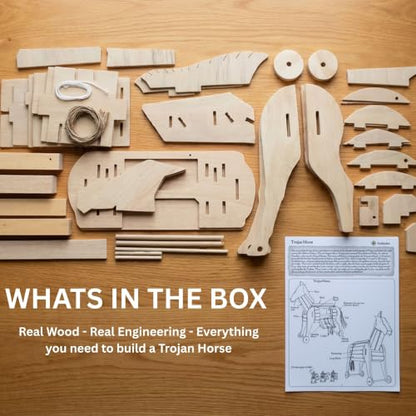 PATHFINDERS STEM Kit – Trojan Horse Model | DIY Wooden Craft Kit for Kids 10-14 | Girls Arts & Crafts STEM Gift | Ancient Greek History Project | Hands-On Educational Toy Engineering and Science