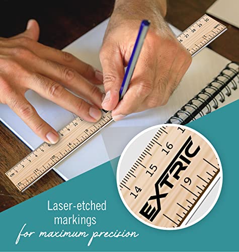 EXTRIC Ruler 12 Inch Wooden Ruler with Metal Edge for Kids 12 Pack