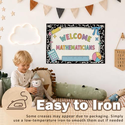 Math Classroom Decor Canvas Wall Hanging Banner - color: 04-Welcome Mathematicians - Math Icons