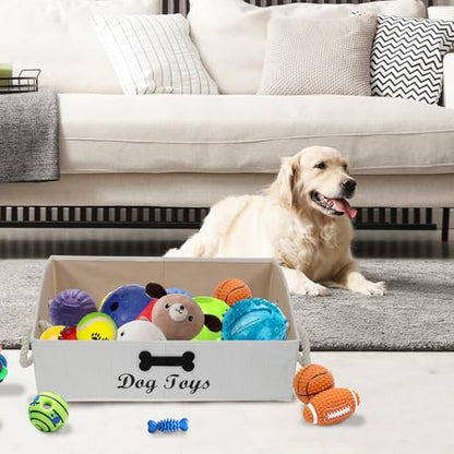 Geyecete Large Dog Toys Storage Bins-Foldable Fabric Trapezoid Organizer Boxes with Cotton Handle,Can be Personalized,Collapsible Basket(Beige-Dog) - color: Beige(Personalized)