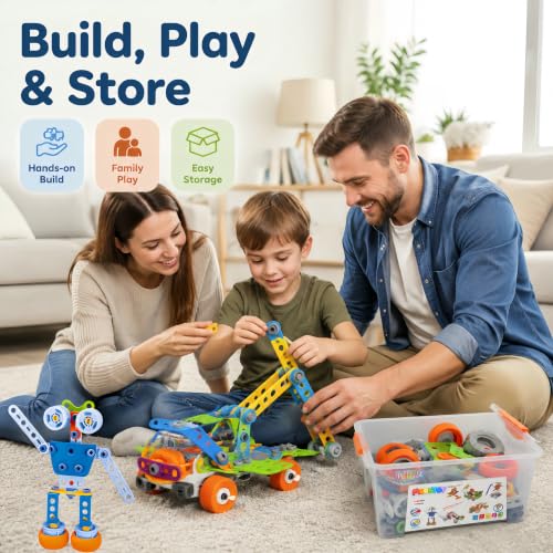 MOONTOY 11-in-1 STEM Building Toys for Kids Ages 4-8, 175 Pcs Construction Engineering Kit with Storage Box, Educational Learning Blocks for Boys & Girls Age 3-5 5-7 6-8 8-10, Birthday Gift