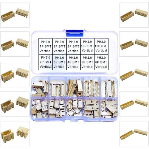 JST SMT Connector Socket, JST PH 2.0 2.0MM 2Pin 3Pin 4Pin 5Pin 6Pin 7Pin 8Pin 9Pin 10Pin 12Pin Micro SMD Header PCB Board Surface Mount Mounting Top Type Vertical Header (JTS-PH2.0-SMT-Ver) - size: 2.0MM-PH-Vertical-Header