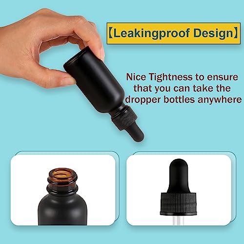 NOOEEISS 48 Pack,1oz Glass Dropper Bottle, Frosted Black Tincture Bottles with Dropper,Pretty Finish for All Kinds of Liquids,Oil Bottles for Hair- Stronger Suction ideal for Leakproof Travel - color: Black Frosted, size: 1oz-48Pack