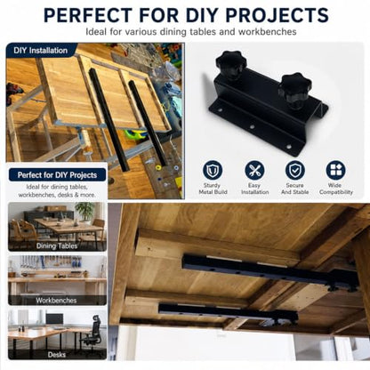 Heavy Duty Table Extension Brackets (Set of 4), 15" Steel Support Rails for DIY Dining Table Leaf, Matte Black Steel Hardware for Extending Solid Wood Dining Tables - size: 15 Inch (4-Pack)