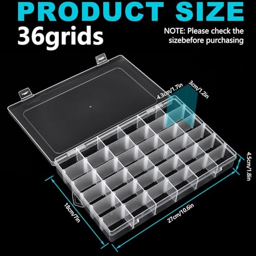 Clear Visible Plastic Storage Box with Removable Dividers, 36 Grids, Suitable for Jewelry, Screws Hardware Accessories Organizer, Crafts, Fishing Tackle - size: 36Grids 1pcs