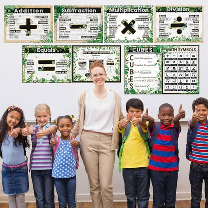 Pasimy 8 Pcs Eucalyptus Math Posters Greenery Math Bulletin Board Set