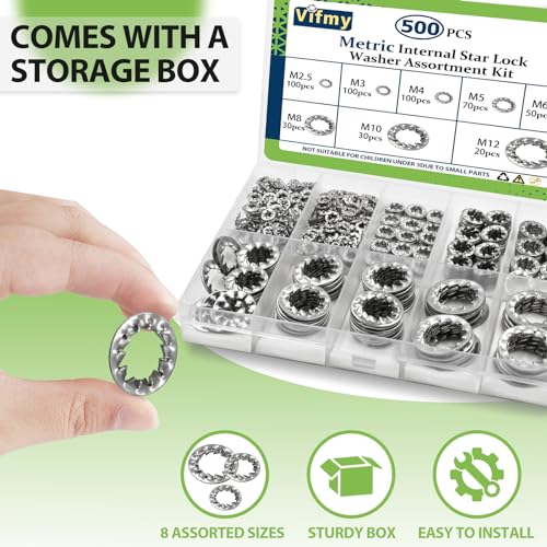Star Washers Internal Tooth Lock Washers Assortment (M2.5-M12) 500Pcs - size: Internal Tooth Lock Washers