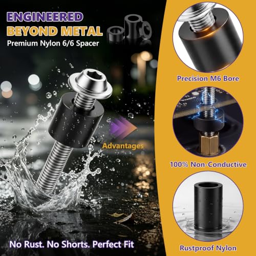166Pcs M6 Black Nylon Spacers Kit, 3-20mm for M6 Screws Bolts - size: 166PCS M6*(3-20mm)