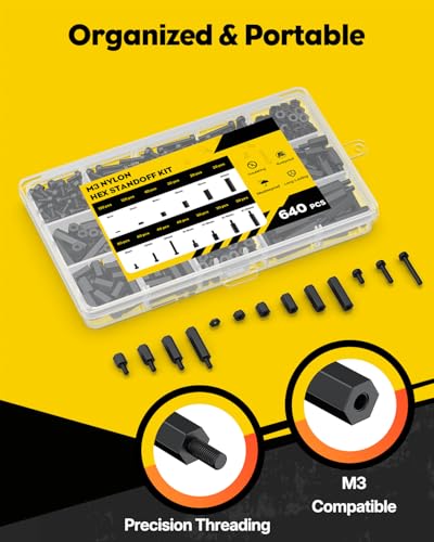 Vibit 640 Pcs M3 Nylon Standoff Kit, Male-Female & Female-Female Hex Motherboard Standoffs PCB Standoffs with Screws, Hex Standoff Screws Spacers Assortment Kit, Threaded Pillars for Circuit Boards - size: M3,640Pcs(Nylon)