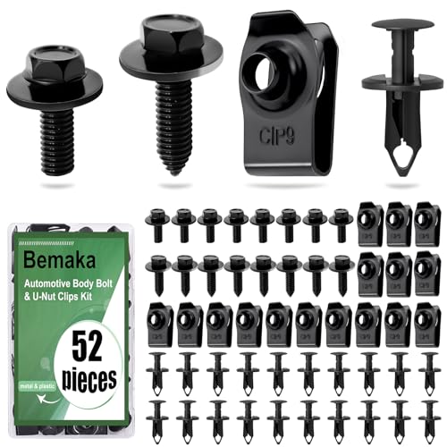 52Pcs Car Body Bolt U‑Nut Clips Kit with Plastic Push Retainer Clips - color: Black-4 Sizes Assortment Kit