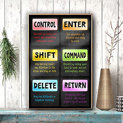 Jinniee Control enter PC Poster Computer Science Classroom Poster, Stem Technology Education Chart, Keyboard Coding Computer Lab Wall Art For Kids Class, Digital Keyboarding Posters - color: A