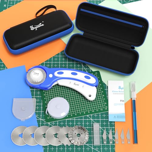 45mm Rotary Cutter | Rotary Fabric Cutter | Rotary Cutters for Sewing, Scrapbooking, Hobbies, DIY | A6 Cutting Mat, Storage Boxes, Precision Knives, Ruler, Spare Blades | Fabric Roller Cutter - color: Blue