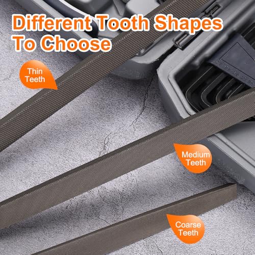 HARFINGTON Triangle Thin Teeth Cut File 12" Double Cut Teeth High Carbon Steel Hand Rasp File Wood Handle for Metal Wood Deburring Removing - size: 12", style: Thin