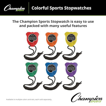 Champion Sports Digital Stopwatch – Water-Resistant Stopwatch with Lap Counter, Set of 6 for Track, Field & Fitness