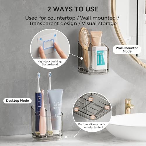 3 Slots Detachable Toothbrush Holders Wall Mounted for Bathrooms - color: Grey