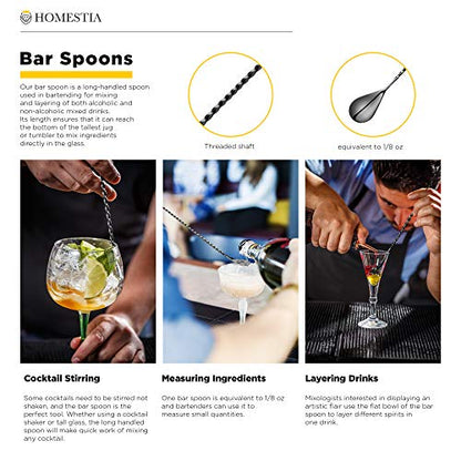 Homestia 12'' Gothic Skull Bar Spoon, Cocktail Mixing Spoon for Bartending - color: Skull 12" + Black