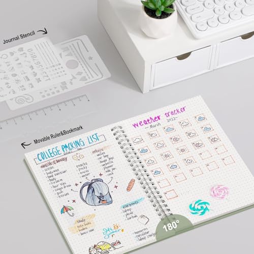 AHGXG Dotted Journal, Grid Spiral Notebook, 160 Pages, A5 (5.7" x 8.3") - color: Sage Green, style: A5-Dotted