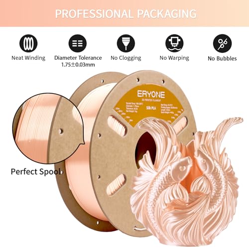 ERYONE Silk PLA Filament for 3D Printer 1.75mm +/- 0.03mm, Shiny Filament 1kg (2.1lbs)/Spool, Apricot - color: Silk Apricot, size: Silk Pla-1kg