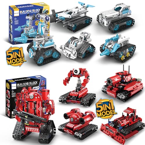 STEM Robot for Kids Ages 8-12, 5-in-1 Remote Control and APP Programmable Robot Toys DIY Building Science Educational Kit, Building Block Birthday Gift for Teen Boys Girls