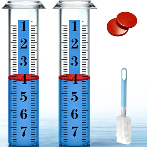 2PCS Rain Gauge Replacement Tube Plastic, Accurate Rain Gauge Outdoor, Thickened and Transparent 7" Capacity Tube with Blue Strip for Yard, 2 Rain Meter Tube with 1 Clean Brush and 2 Red Float - color: 2PCS Rain Gauge Replacement Tube