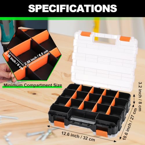 Tool Box with Transparent Lid, 2 Pack Hardware Organizer Box - color: Orange
