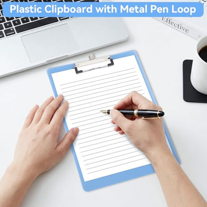 8.8x12.4in Clipboards Fit A4 8.5x11 Letter Size, 4 PCS Waterproof Plastic Board with Sturdy Pen Holder Loop Low Profile Clip, Lightweight & Convenient Writing Supply for Office Cafeteria School - color: Blue, size: 8.8x12.4in - A4