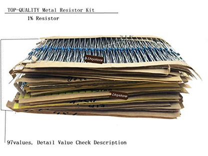 2425pcs 97 Values 1 ohm - 1M ohm 1/8W Metal Film Resistors Assortment Kit Assorted Set