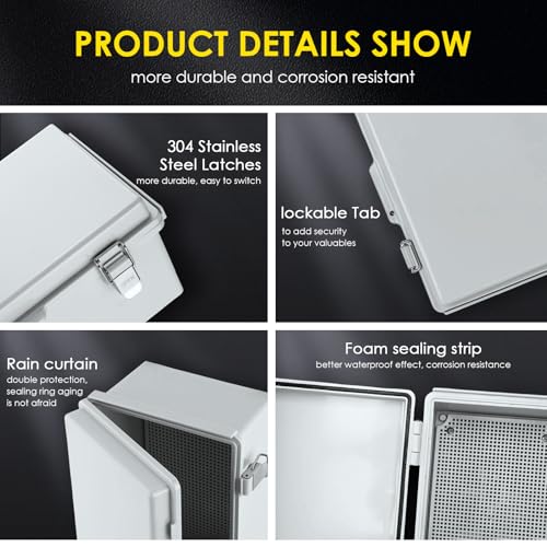 IP67 ABS Outdoor Electrical Junction Box Waterproof with Aluminum DIN Rail - color: Grey, size: 13.8''×9.8''×5.9''