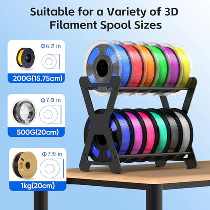 3D Filament Storage Rack, Desktop 3D Printer Filament Organizer, Rolling 3D Filament Spool Holders Racks,Tabletop, 2-Tier Storage Shelves for 3D Printing Business, Studio, Office Workshop