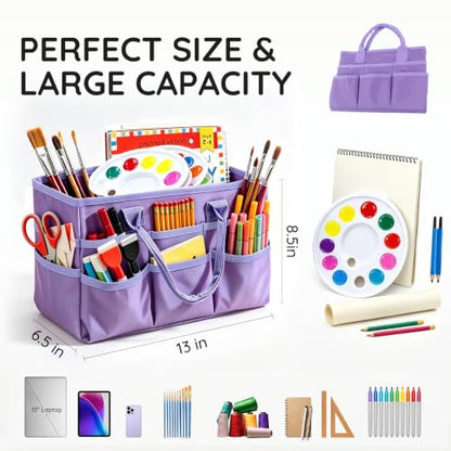 Craft Organizer Tote Bag, Art Supply Organizer Bag for Art Supplies - color: Light Purple (6.5"D x 13"W x 8.5"H)