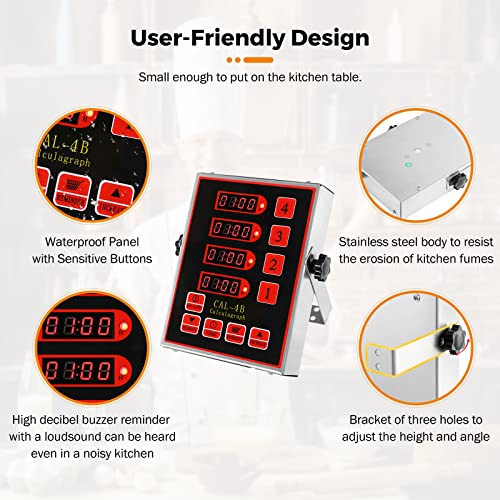 BEAMNOVA 4-Channel Kitchen Timer for Restaurant Digital Cooking Timer