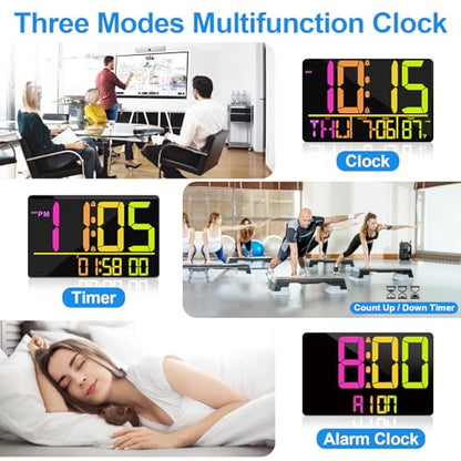 PERSUPER 13" Digital Wall Clock Large Display with Remote, Temp & Timer - style: RGB