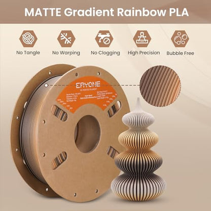 ERYONE Matte Gradient Rainbow 3D Printer PLA Filament 1.75 +/- 0.03mm, HS Matte Multicolor High Speed Filament PLA 1KG(2.2LBS) Spool, Coffee - color: Matte Gradient Coffee, size: 1KG