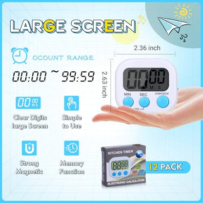 Mwellewm Digital Timers for Classroom Kids Kitchen Timers for Cooking 12 Pc - color: White