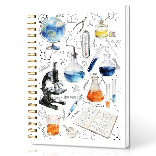 Science Lab Spiral Notebook, STEM Gift for Students and Teachers, Chemistry Journal for Study Notes, Cute Laboratory Scientist Themed Planner, 5.5x8.3 Inch Back to School Supplies - color: Blue Green Yellow, style: Science Lab