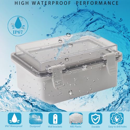 Waterproof Electrical Box Dustproof Junction Box Weatherproof IP67 ABS Plastic Enclosure Switch Router Project Box with Mounting Plate with Wall Bracket 2 Cable Glands Clear 5.9"x3.9"x2.8" - color: Clear, size: 5.9" x 3.9" x 2.8" 1pc