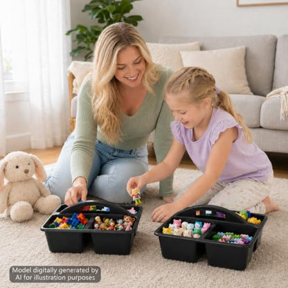 6 Pack 4 Compartment Classroom Caddy with Handle, Black - color: Black