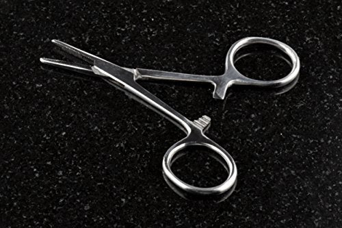 SE 3.5-Inch Stainless Steel Straight Forceps - Self-Locking, Serrated Tip for Precision Grip and Clamping - Perfect for Crafting, Fishing Tasks, Jewelry Making, and More! - 635FS - size: 3-1/2", style: Straight