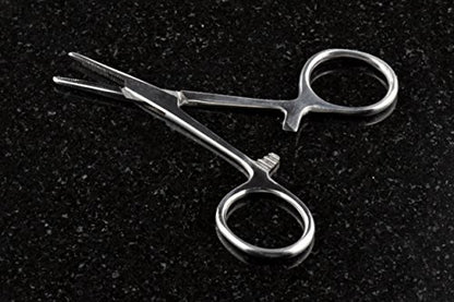 SE 3.5-Inch Stainless Steel Straight Forceps - Self-Locking, Serrated Tip for Precision Grip and Clamping - Perfect for Crafting, Fishing Tasks, Jewelry Making, and More! - 635FS - size: 3-1/2", style: Straight