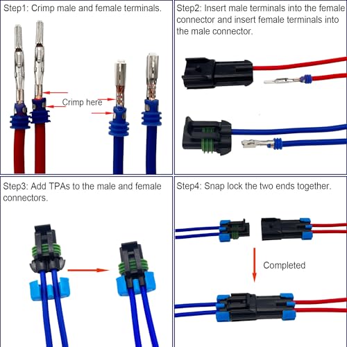 14-12 AWG 2 Pin Connector Waterproof Weather Pack Wire Connectors Kit(4set) - size: 2pin/4kit/14-12AWG