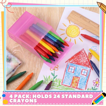 Clabby 2 Pcs 2 in 1 Plastic Crayon Box with Sharpener Holds 24, Pink - color: Pink
