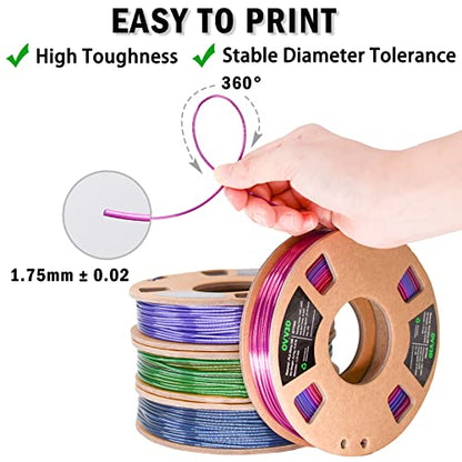 OVV3D PLA 3D Printer Filament Bundle, Shiny PLA Multicolor Pack - color: Black Blue Purple Green