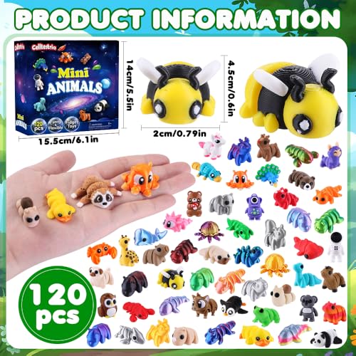 Celltestria 120Pcs 3D Printed Animals Figurines Articulated Fidget Toys - style: 120Pcs Mini Animals