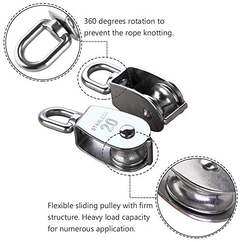 YAMASO,2Pcs 304 Stainless Steel M20 Silver Single Pulley Block Wire Rope Hanging Wire Towing Wheel - size: M20-2pcs