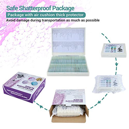 100Pcs Prepared Microscope Slides with Specimens for Kids Science Learning
