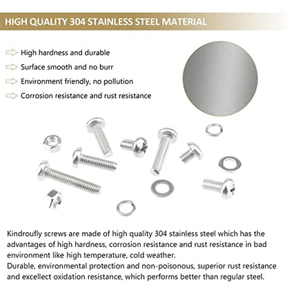 242 Pieces M5 x 6/8 /10/12 /16/20 /25mm Phillips Pan Head Machine Screws Nuts Washers Assortment Kit, 304 Stainless Steel, Fully Machine Thread - size: M5